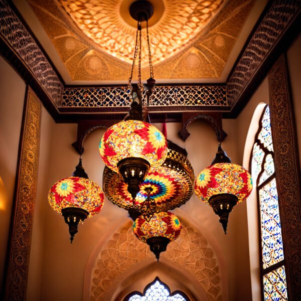 4 Globe chandelier with center mosaic (10 " Globes)