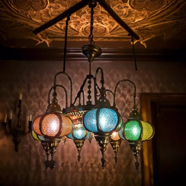 Moroccan 6 Globe chandelier with center ( 10" Globes)