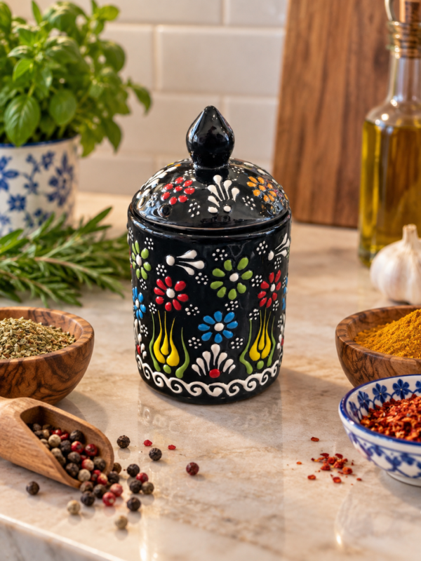 Turkish Hand-Painted Ceramic Spice Jar